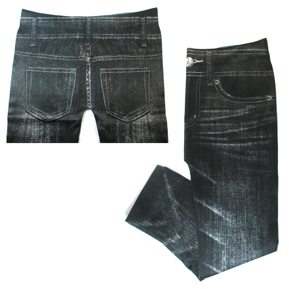 2 Girls Jegging Leggings Ballerina Stretch Denim Jeans Look Blue Black Kid S/M