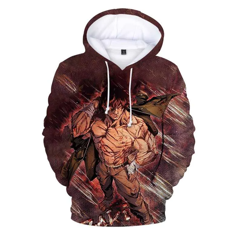 Baki The Grappler Anime Print Hoodies Pullover Oversized Hooded Sweatshirt Casual Clothes