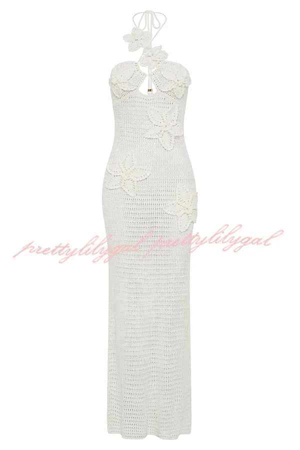 Call It Chic Knit Floral Crochet Halter Fishtail Hem Maxi Dress