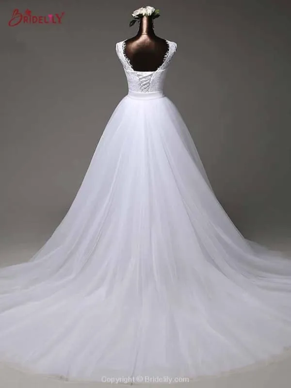 Elegant Bow Lace-Up Tulle Mermaid Wedding Dresses