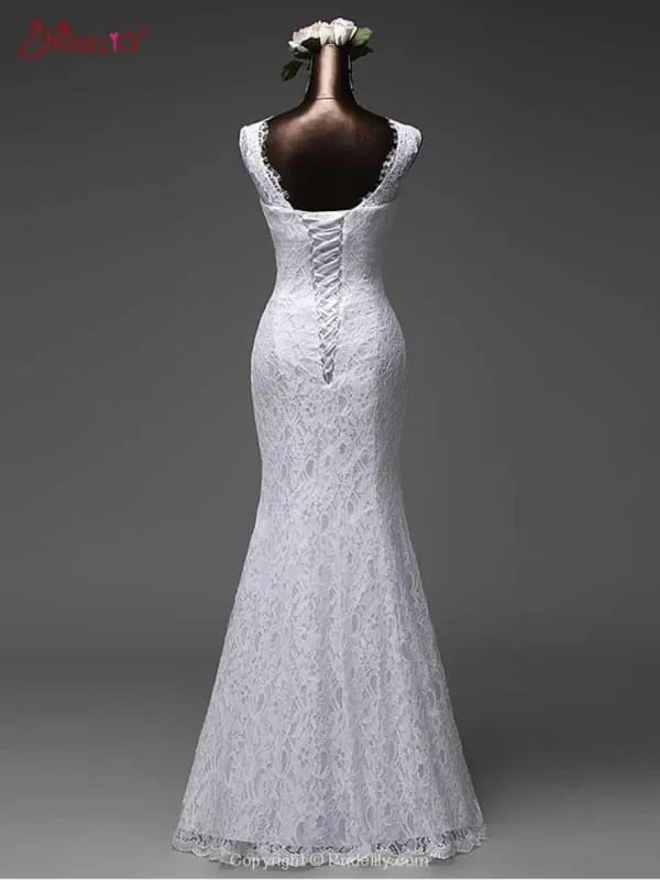 Elegant Bow Lace-Up Tulle Mermaid Wedding Dresses