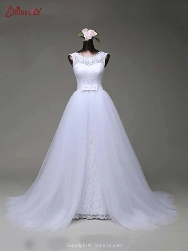 Elegant Bow Lace-Up Tulle Mermaid Wedding Dresses