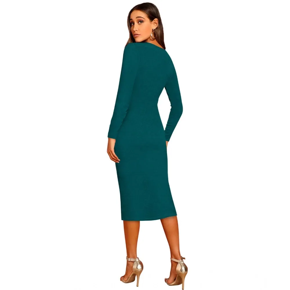 Fashionista Women's Knitting strachable Round Neck Full Sleeve Dress