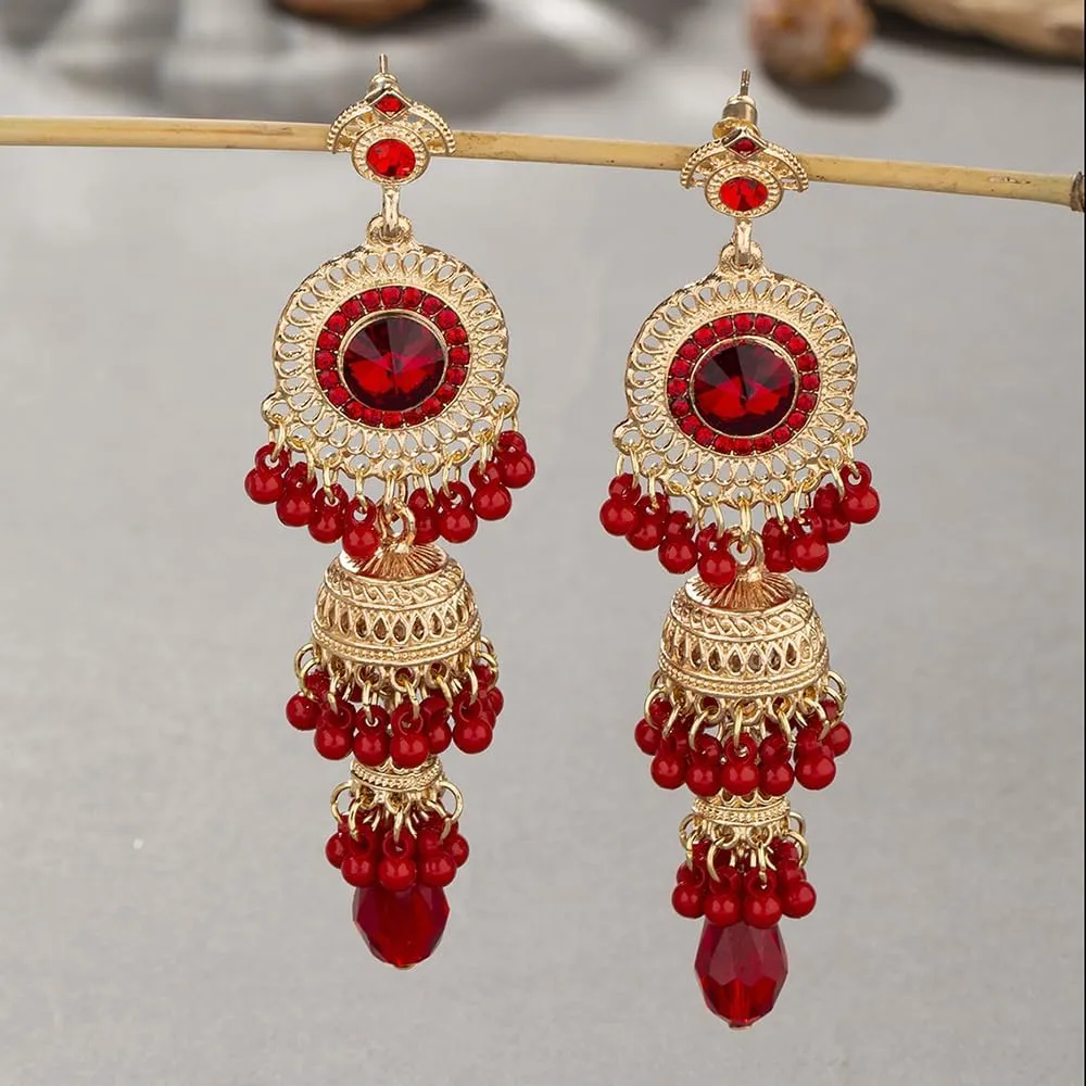 Faux Pearl Decor Jhumka Drop Earrings (E839)