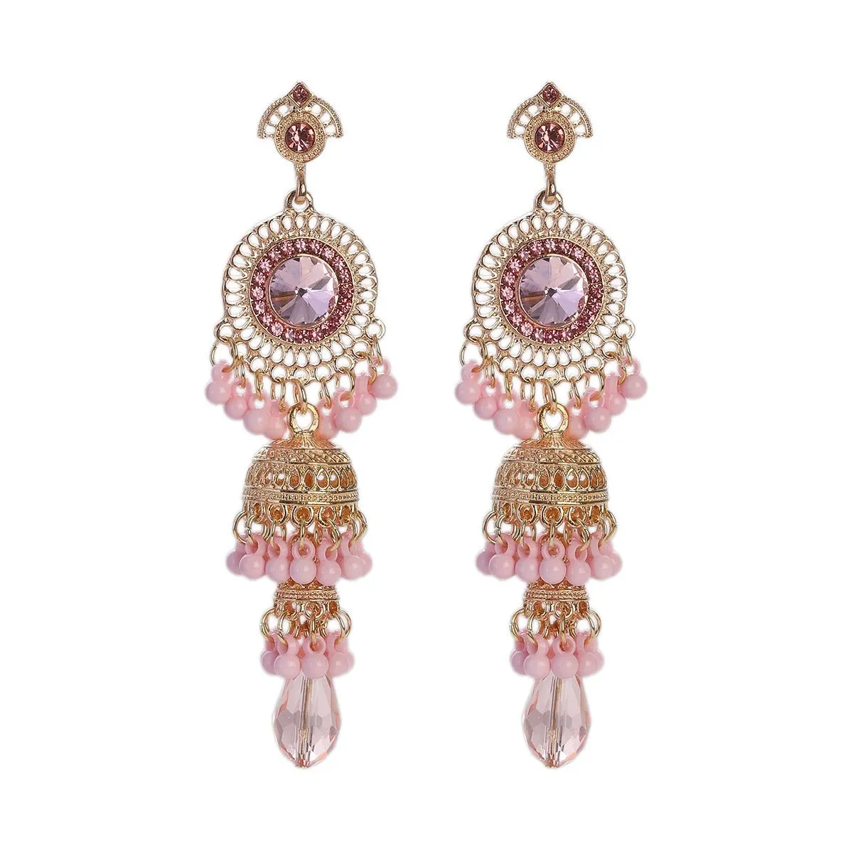 Faux Pearl Decor Jhumka Drop Earrings (E839)