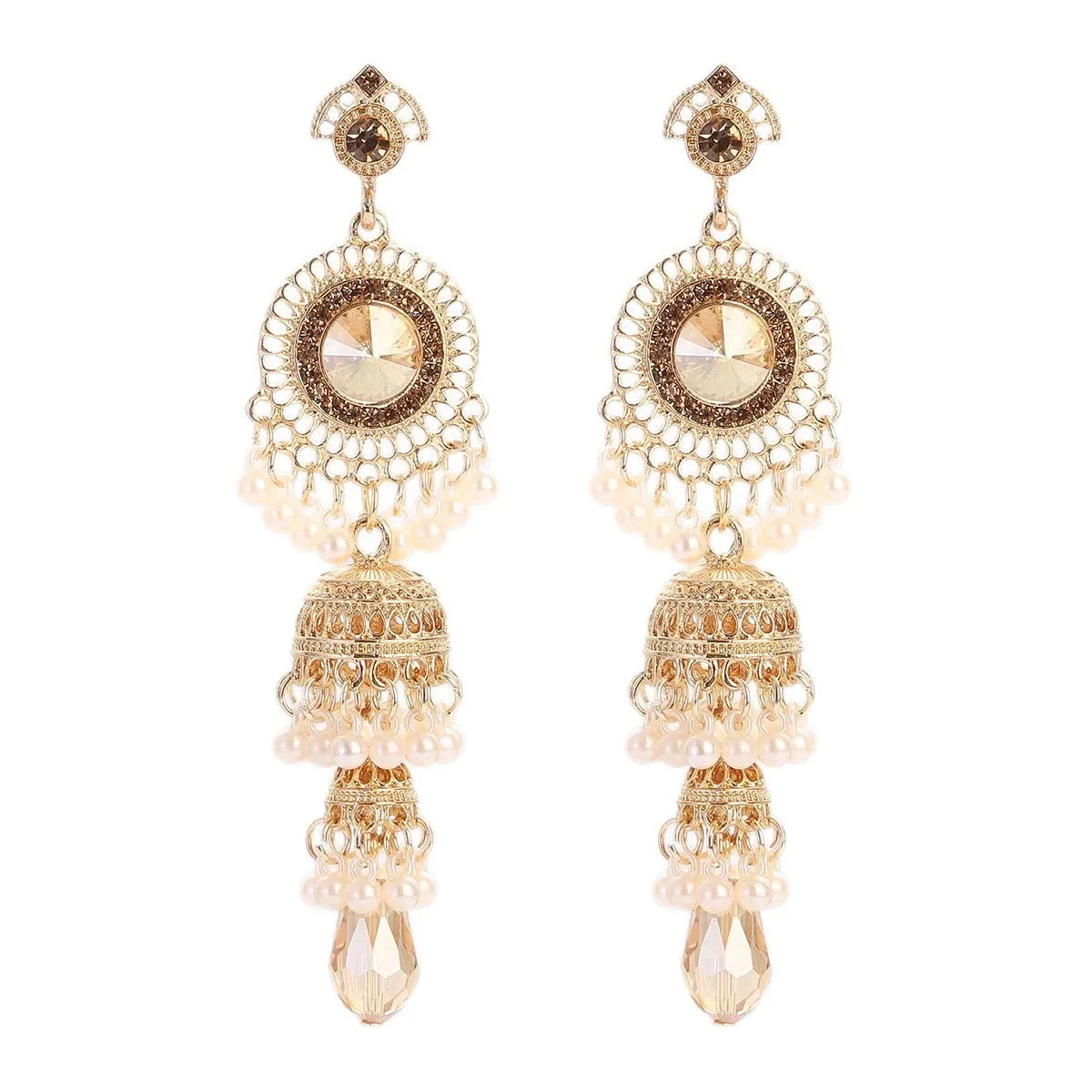 Faux Pearl Decor Jhumka Drop Earrings (E839)