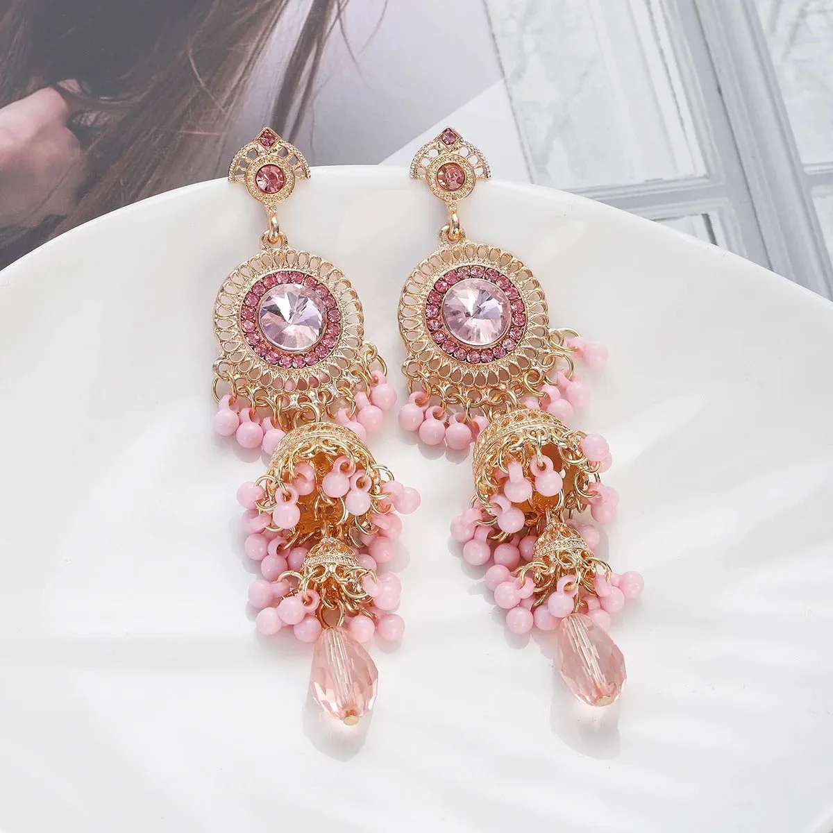Faux Pearl Decor Jhumka Drop Earrings (E839)