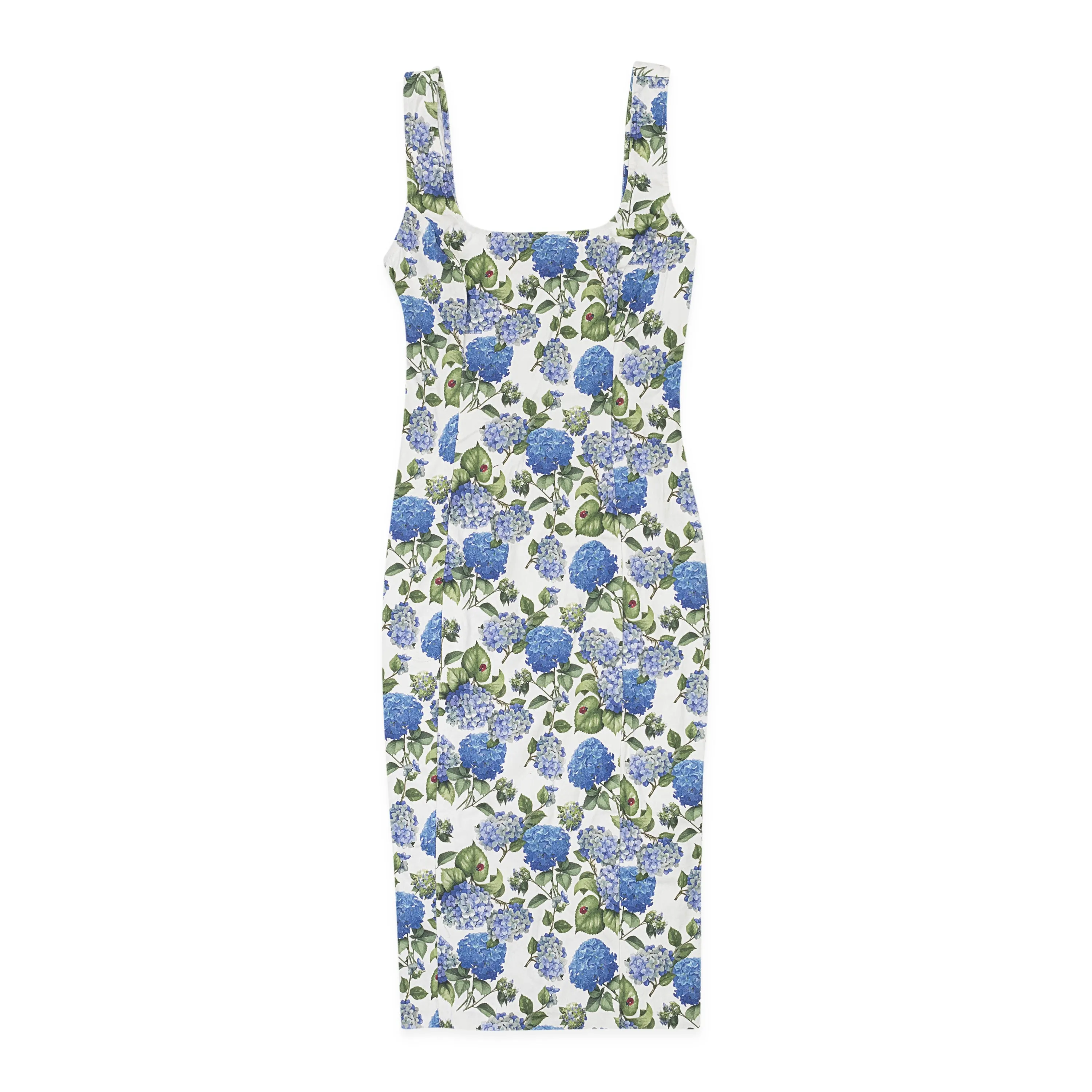 FLORAL U-NECK PENCIL BLUE SUN DRESS