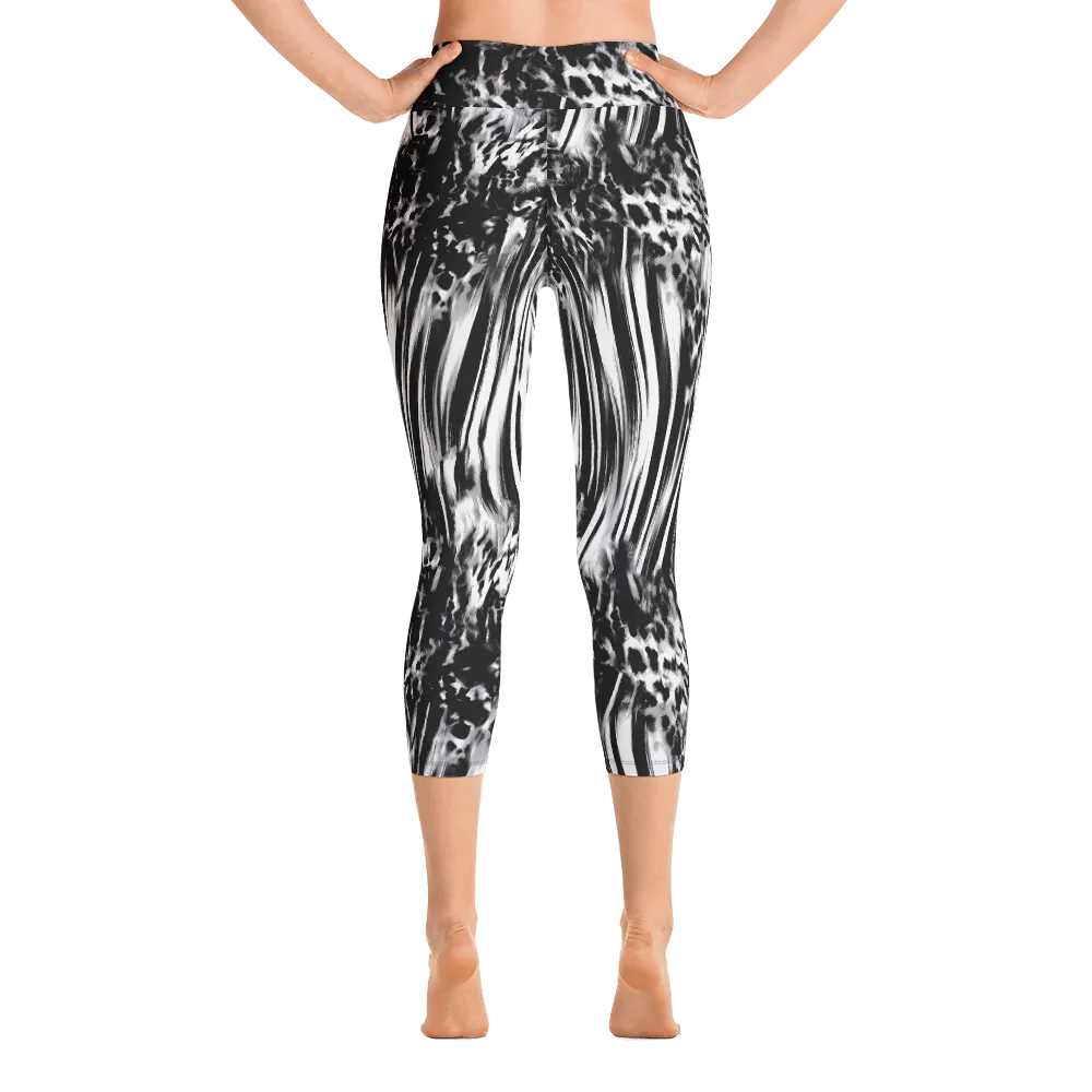 Fused Black & White Capri Yoga Pants