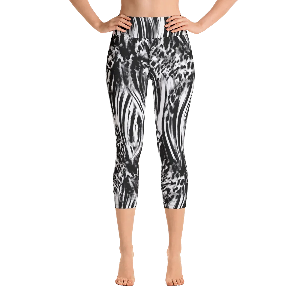 Fused Black & White Capri Yoga Pants