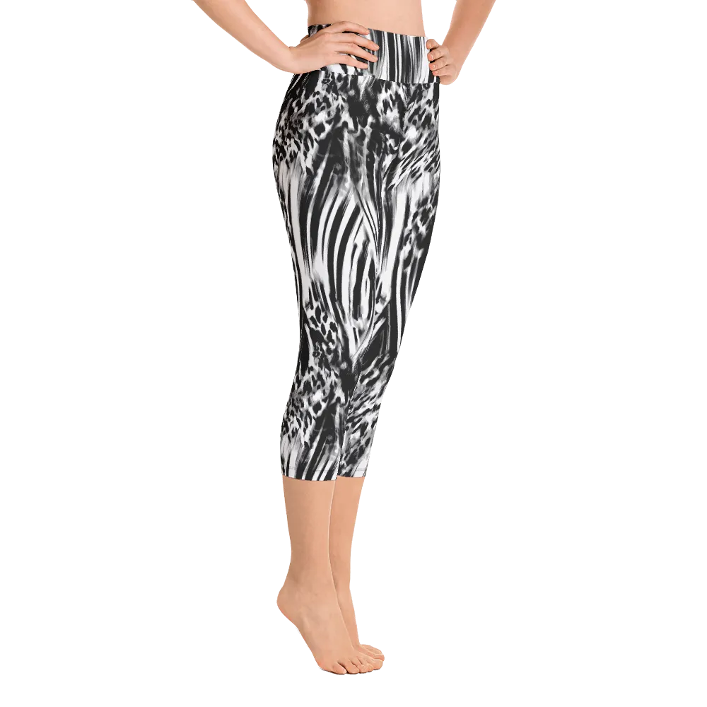 Fused Black & White Capri Yoga Pants