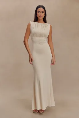 Malia Slinky Ruched Maxi Dress - Ivory