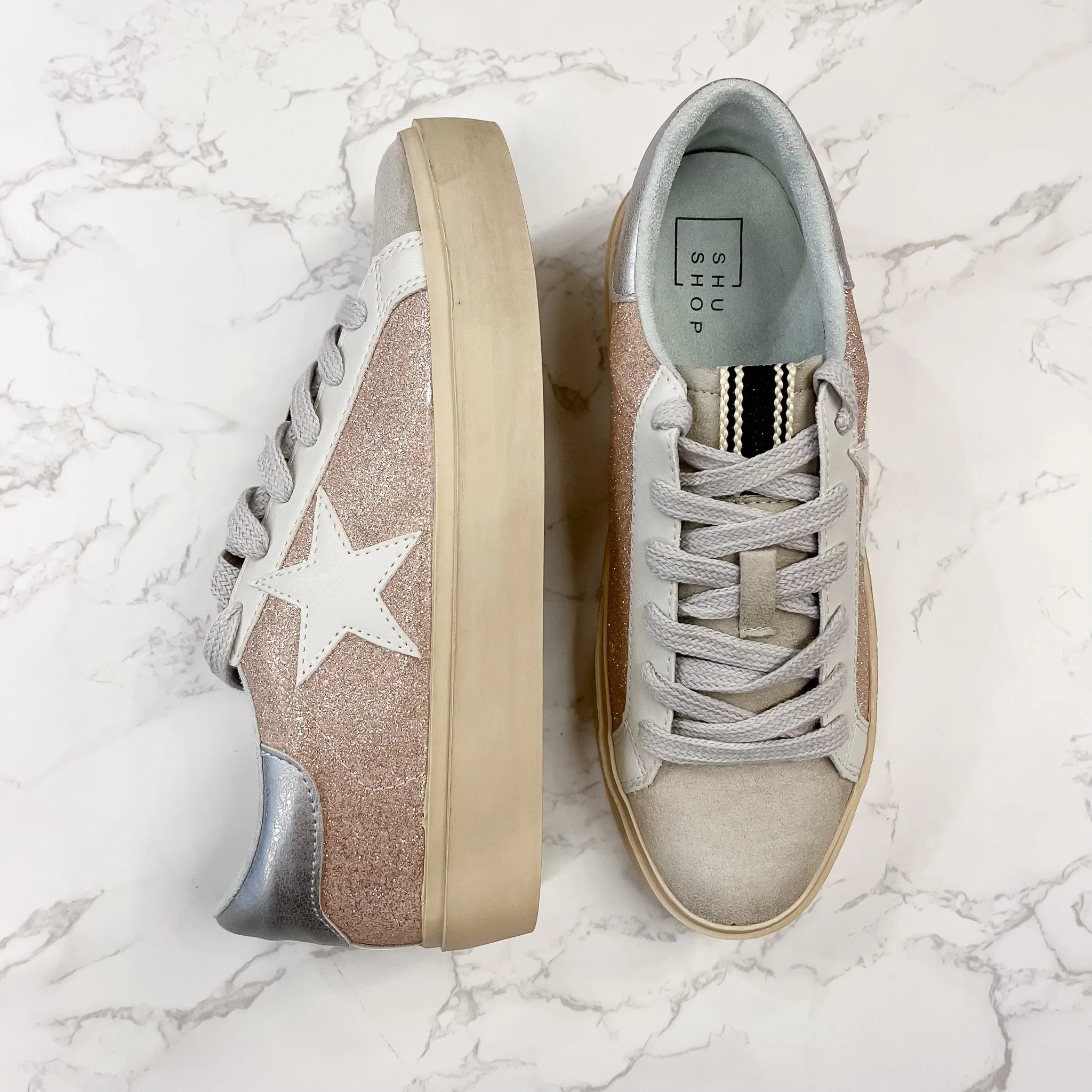 Reba Champagne Glitter Shu Shop Sneaker