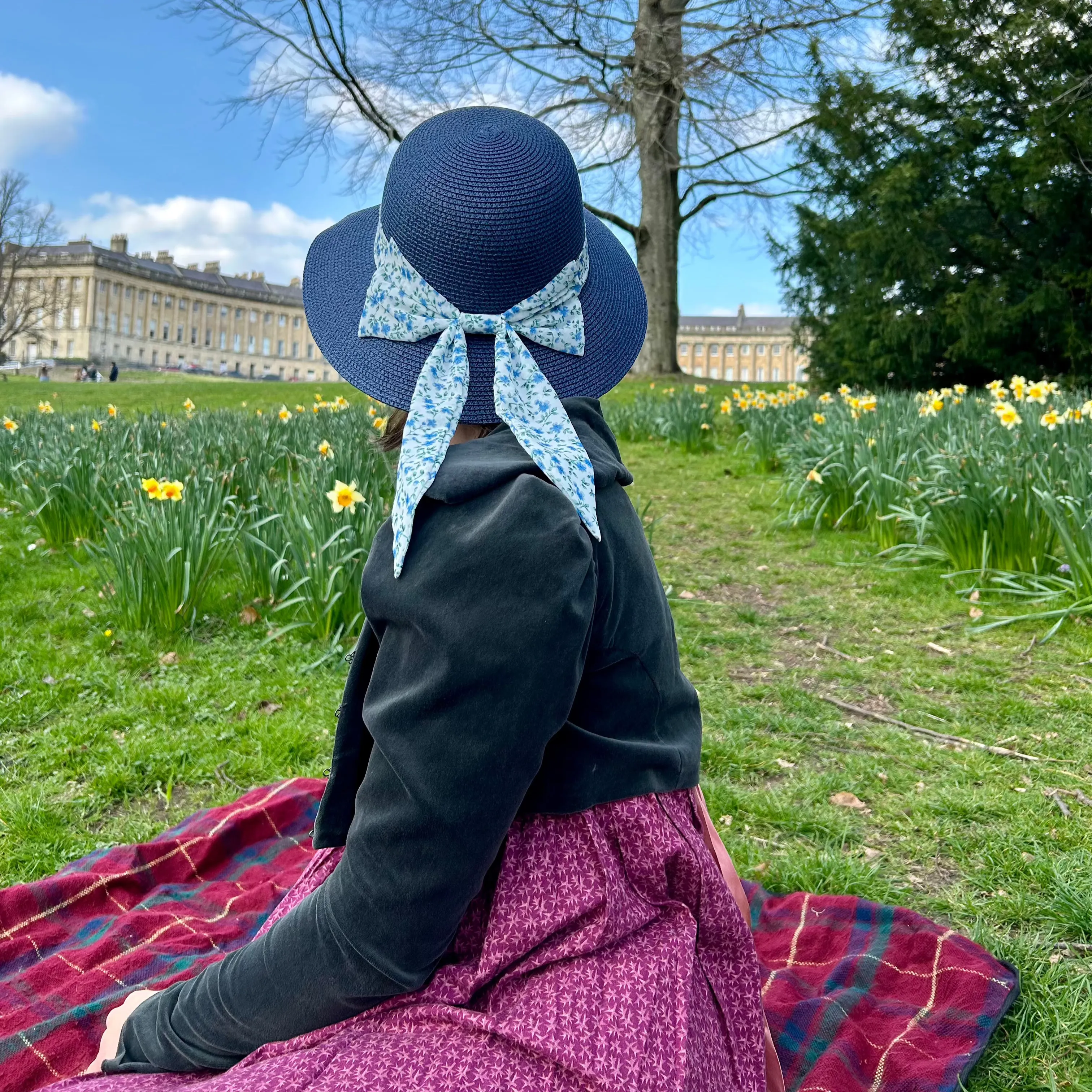 Regency Bonnet with Daisy Ribbon in Blue
