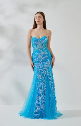Sweetheart Collar Tube Top Lace-up Back Floor-length Fishtail Dress