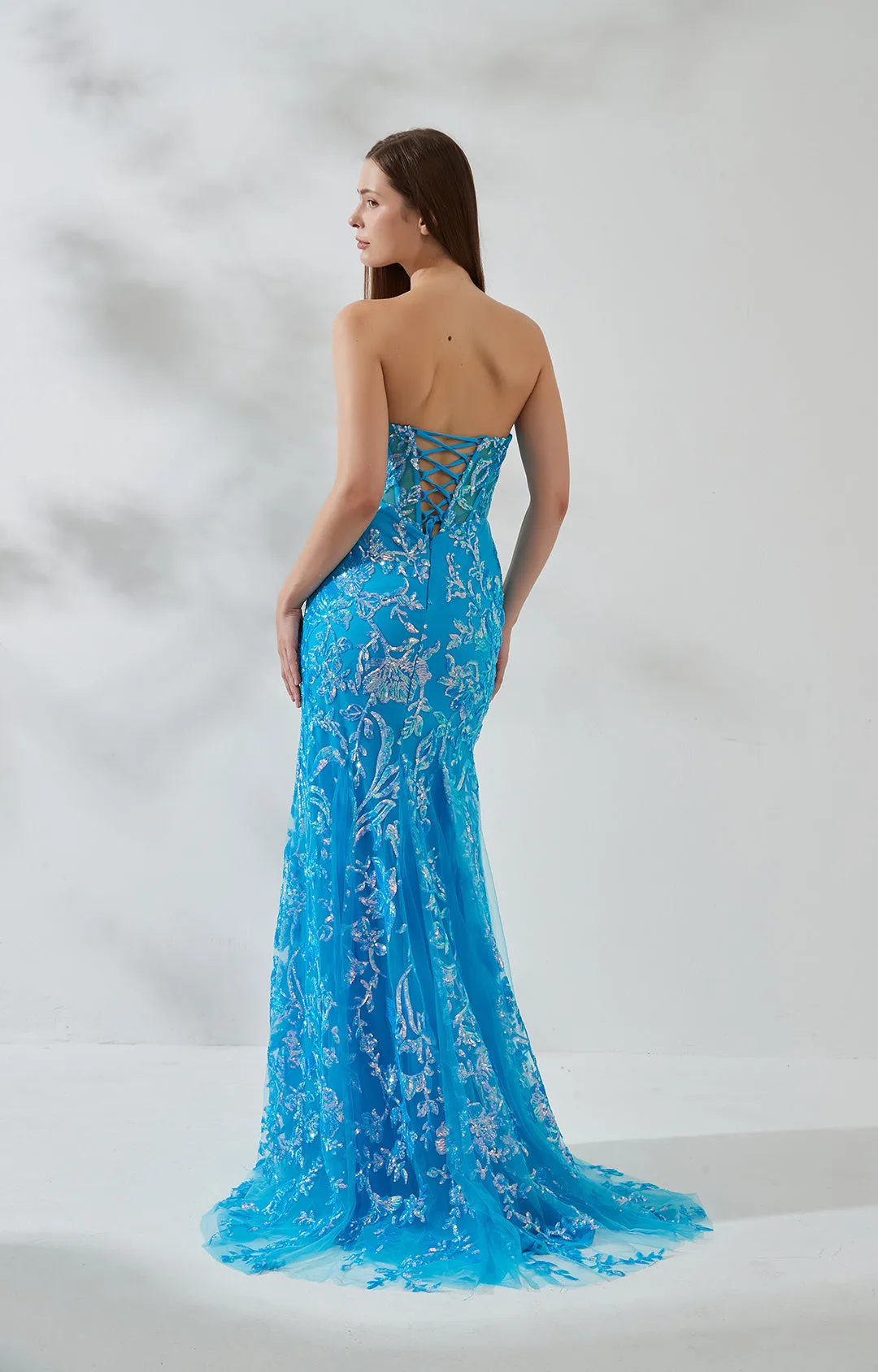 Sweetheart Collar Tube Top Lace-up Back Floor-length Fishtail Dress