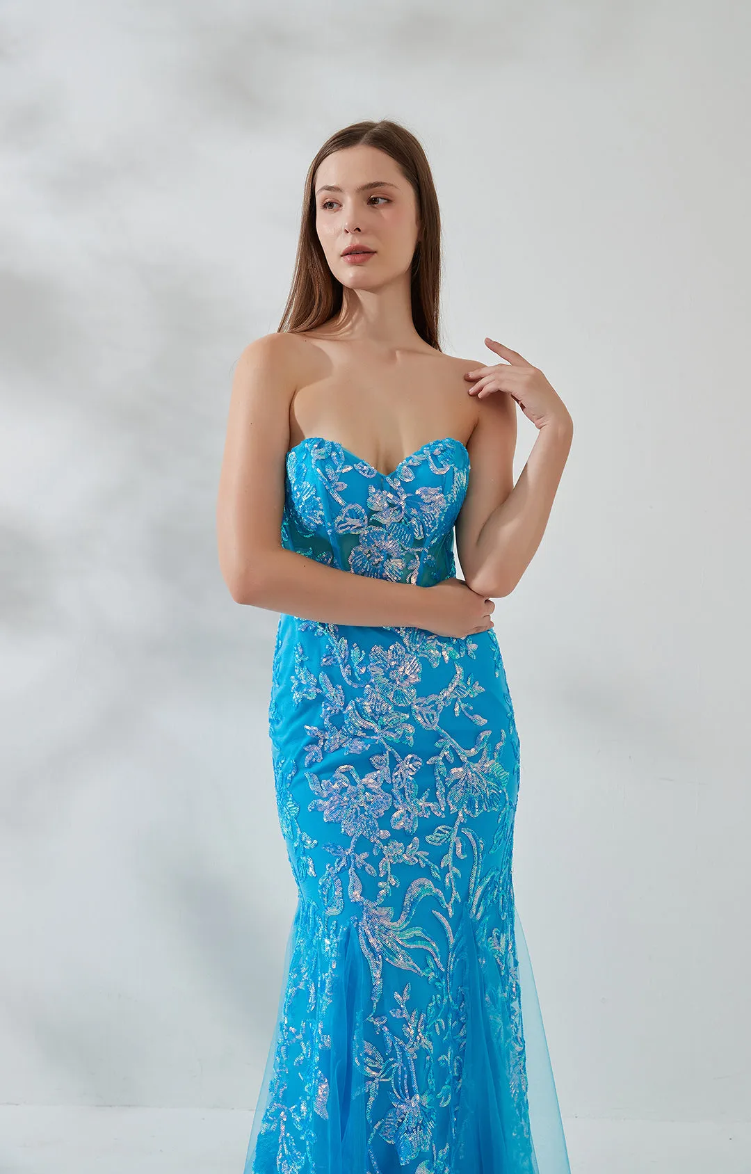 Sweetheart Collar Tube Top Lace-up Back Floor-length Fishtail Dress