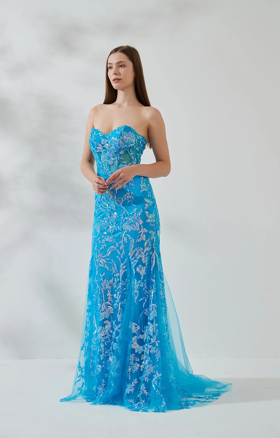 Sweetheart Collar Tube Top Lace-up Back Floor-length Fishtail Dress