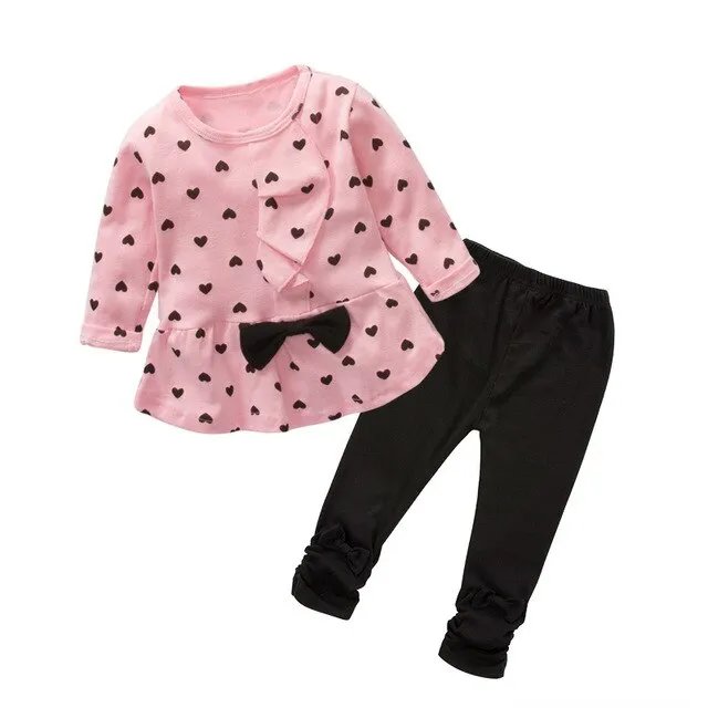 Top and Top Fashion Cute Baby Girl Clothes Long Sleeved Ruffle Dress Tshirt Bowknot Leggings Pants Toddler Girls Outfit Set