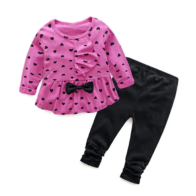 Top and Top Fashion Cute Baby Girl Clothes Long Sleeved Ruffle Dress Tshirt Bowknot Leggings Pants Toddler Girls Outfit Set