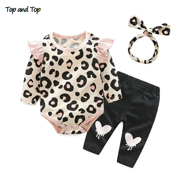 Top and Top Fashion Cute Toddler Girls Clothing Set Short Sleeve T-shirt Trousers Headband Baby Girl Summer Clothes