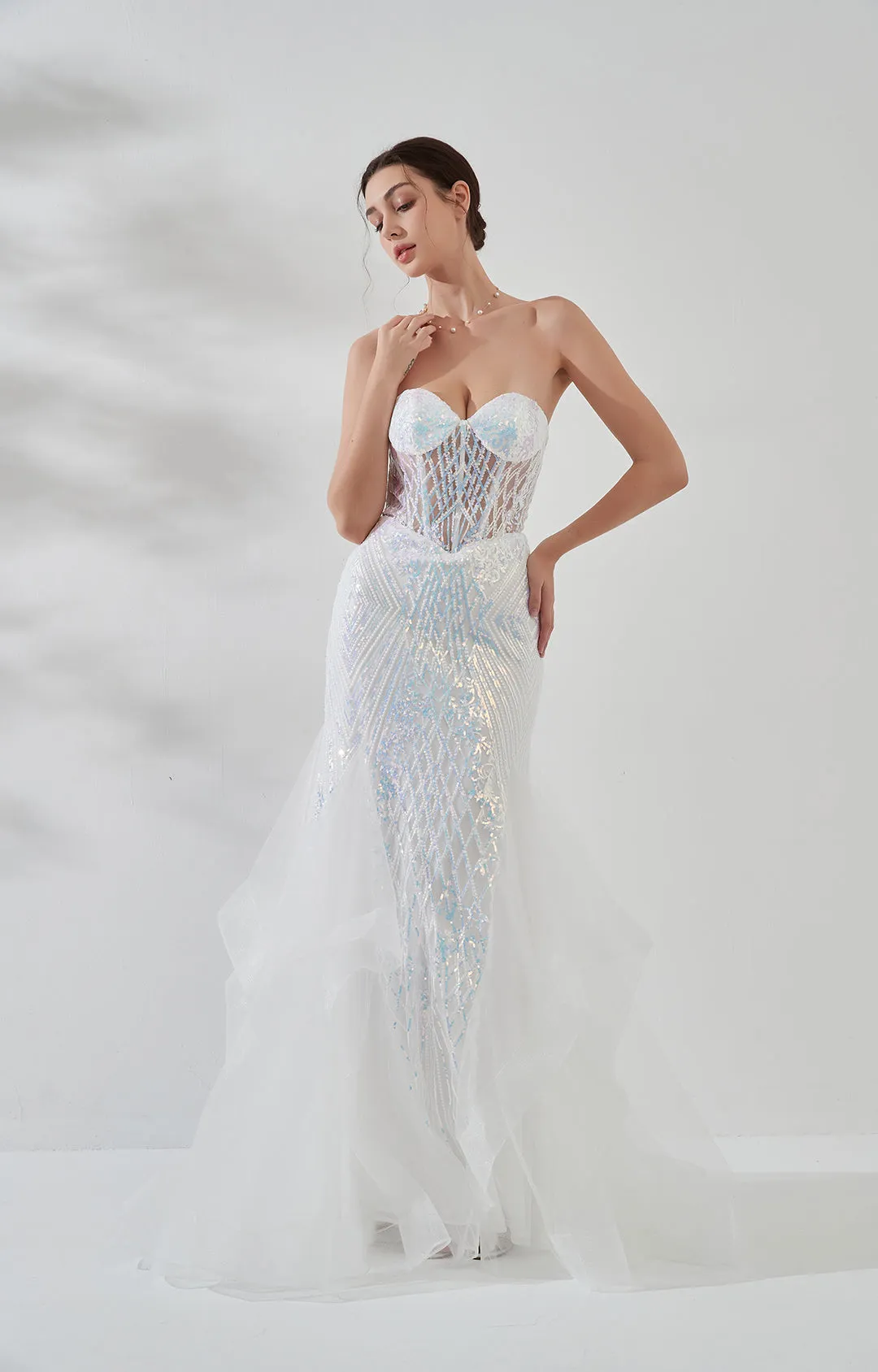 Tube Top Sparkling Sequins Mermaid Tulle Prom Dress