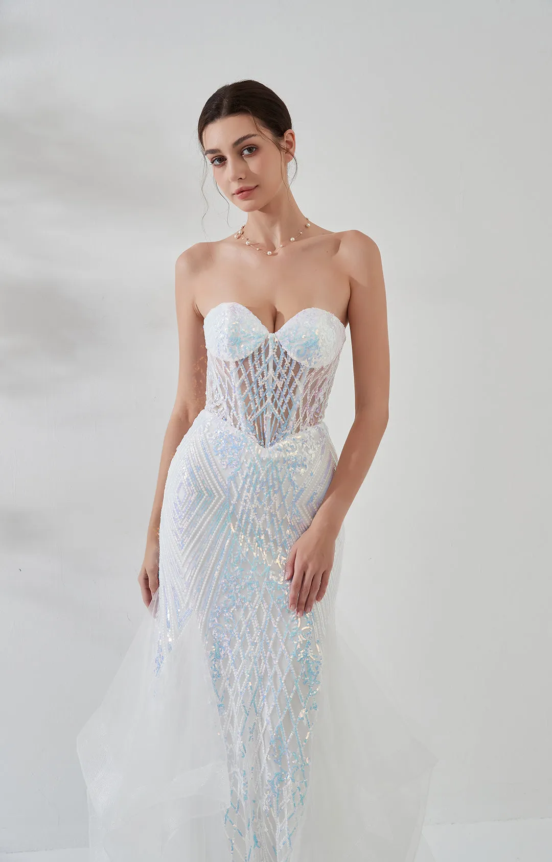 Tube Top Sparkling Sequins Mermaid Tulle Prom Dress