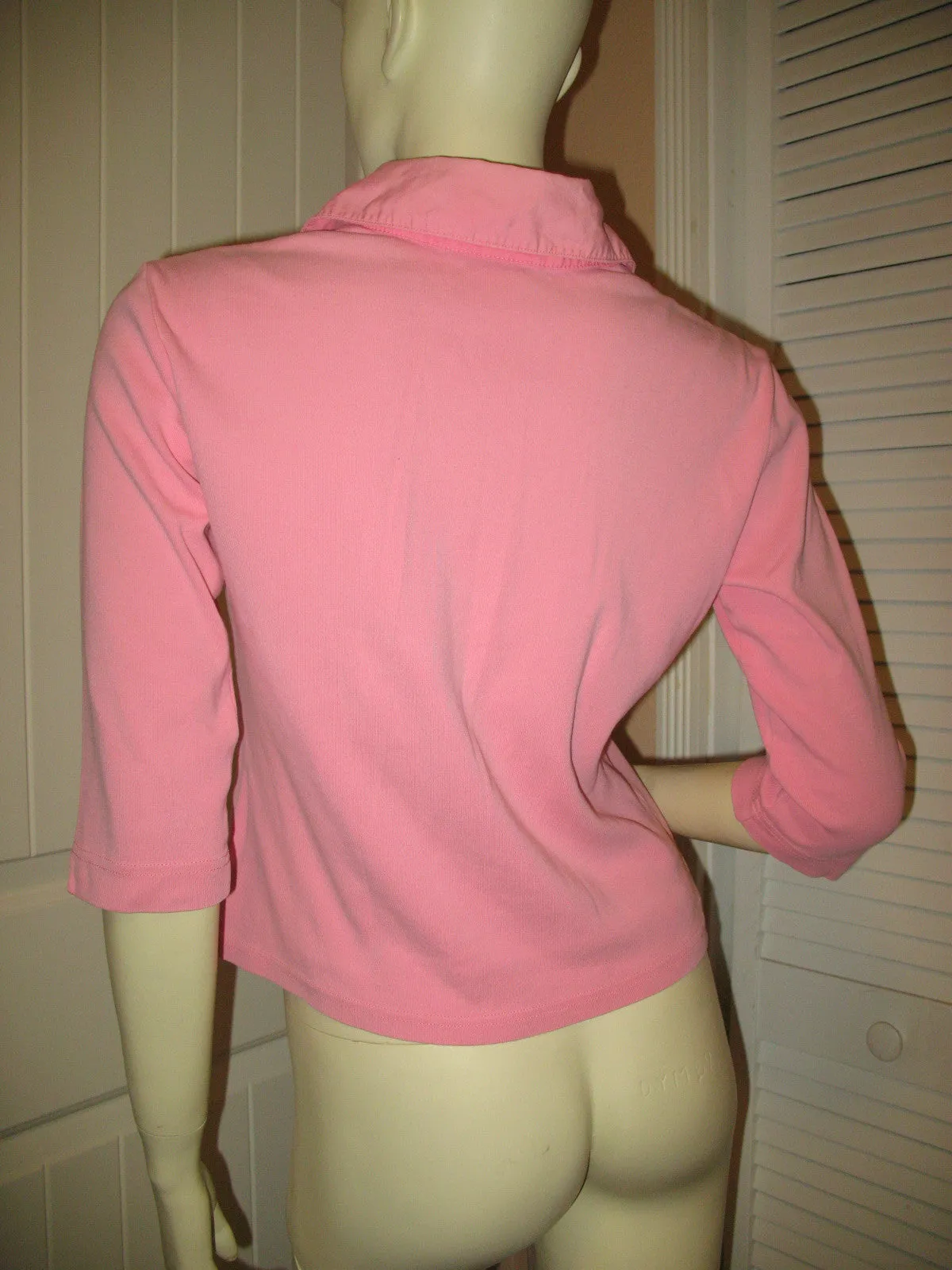 Womens Tops TALBOTS PINK 3/4 Sleeve V-Neck Collar Collared COTTON SHIRT TOP Small Casual Clothes