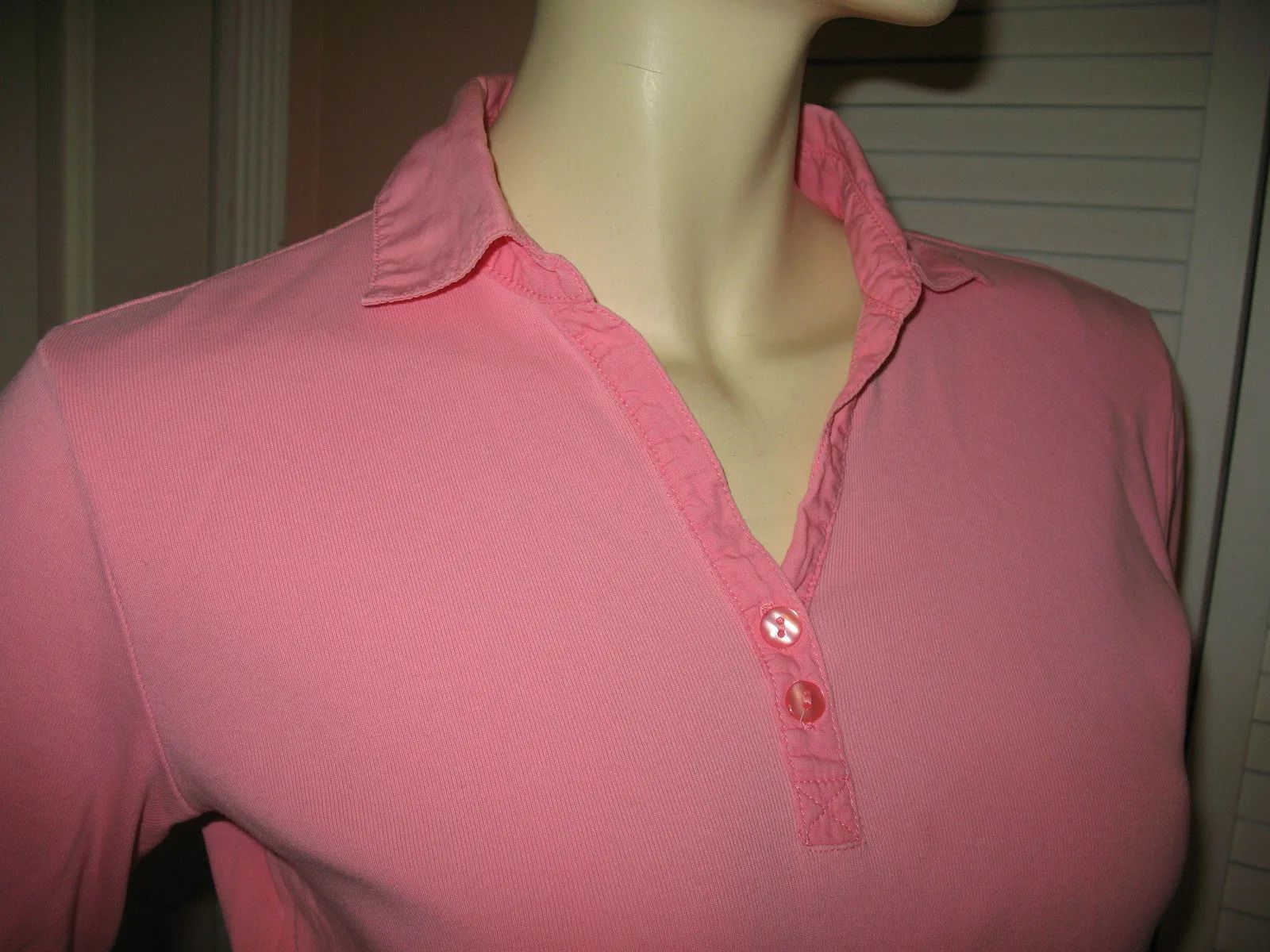 Womens Tops TALBOTS PINK 3/4 Sleeve V-Neck Collar Collared COTTON SHIRT TOP Small Casual Clothes