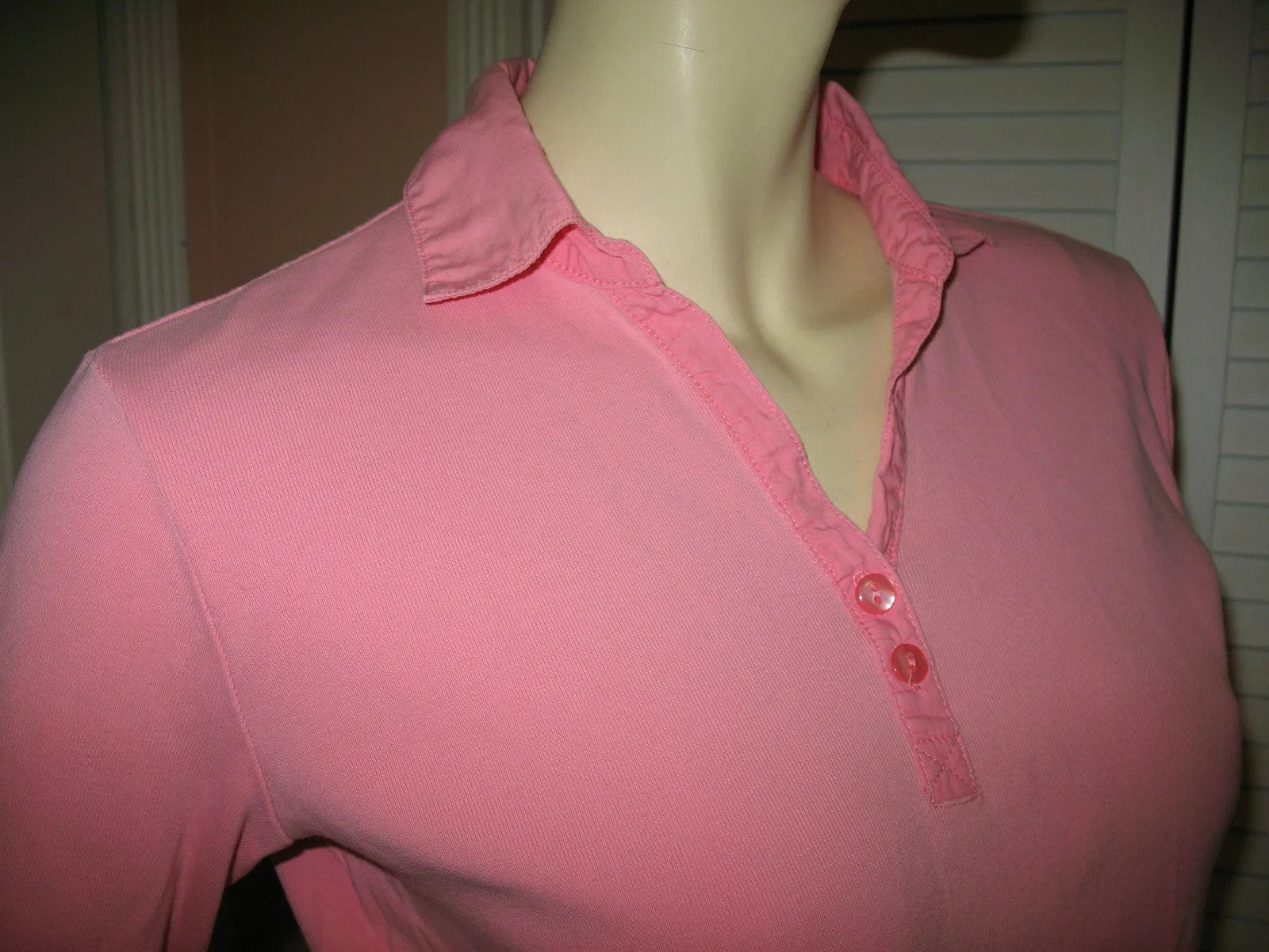 Womens Tops TALBOTS PINK 3/4 Sleeve V-Neck Collar Collared COTTON SHIRT TOP Small Casual Clothes